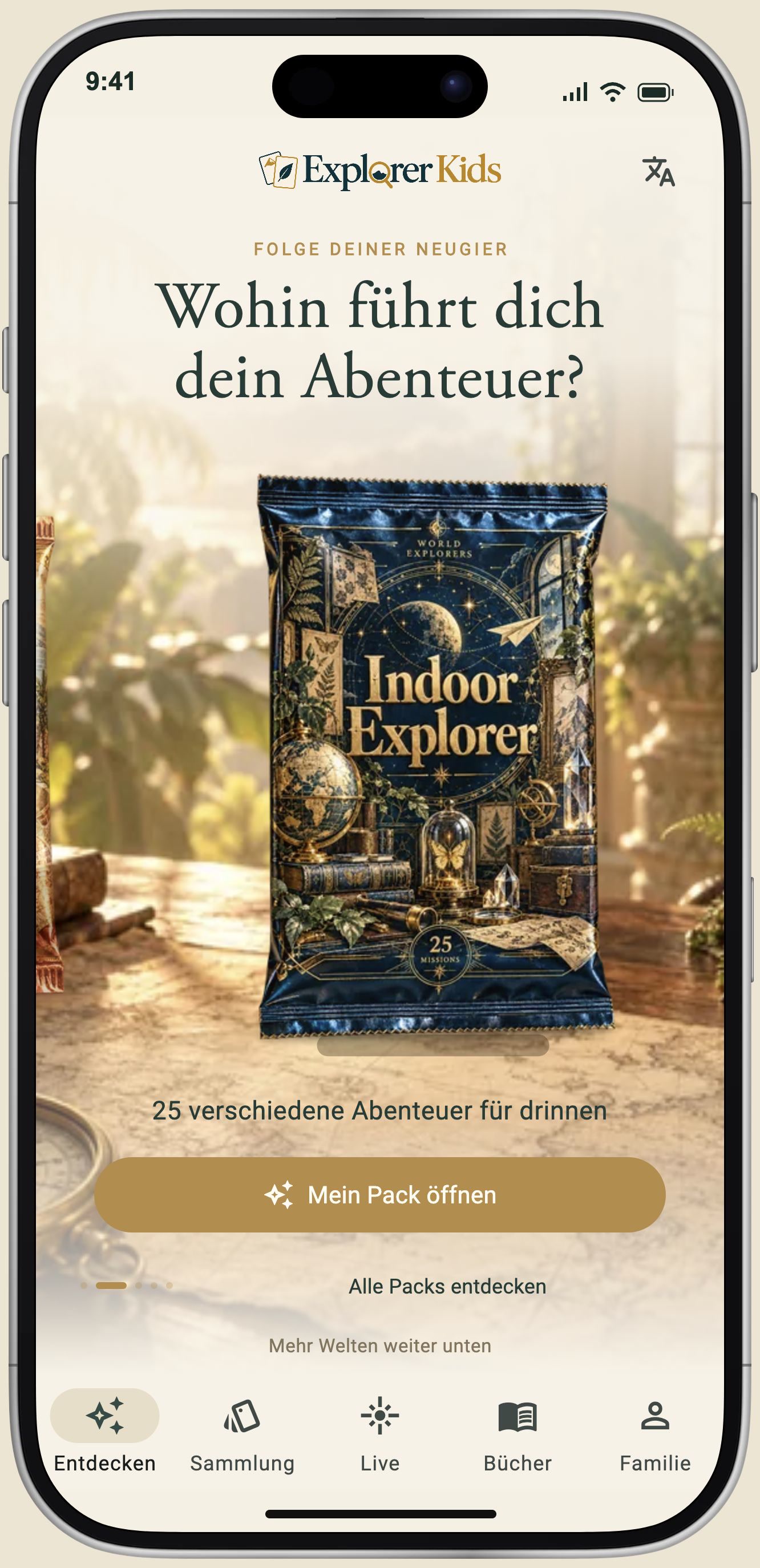Explorer Kids App im iPhone-Mockup